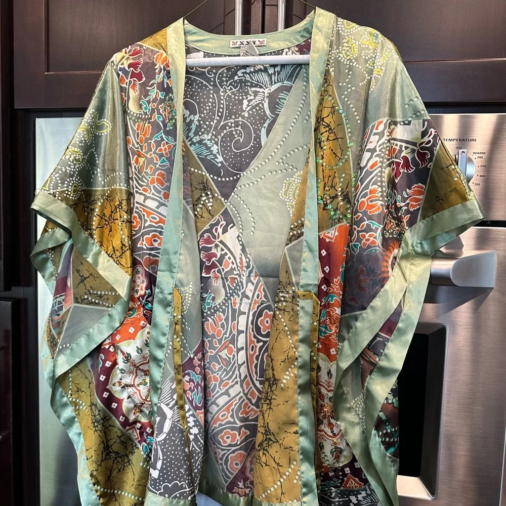 Green and Orange Bohemian Shrug Poncho - Picture 1 of 5